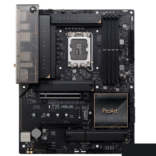 ASUS PROART B760-CREATOR WIFI (Socket 1700, mATX, 4xDDR5(192GB), DP/HDMI, 1xPCIe 5.0x16/1xPCIe 4.0x16/1xPCIe 3.0, 1xLAN+1xLAN (2.5GbE), Wi-Fi, BT, 4xSATA 6Gb/s, 3xM.2, 1xType-C, 4xUSB 3.2, 4xUSB 2.0)