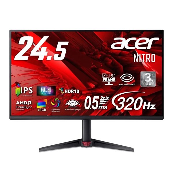 LCD Acer 24.5" VG250QF3bmiipx {IPS 1920x1080 320Hz 0,5/1ms 250cd 2xHDMI2.1 DiplayPort1.4 2x2W FreeSync(Premium) HDR10 Vesa}