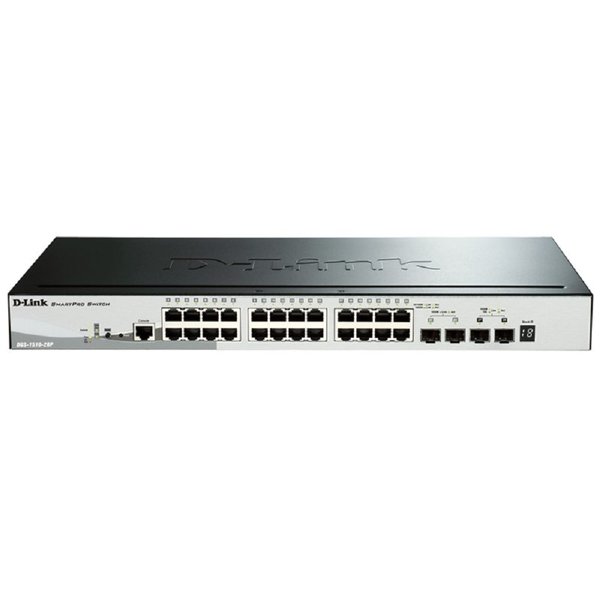 D-Link DGS-1510-28P/A1A PROJ Управляемый L2+ стекируемый коммутатор с 24 портами 10/100/1000Base-T, 2 портами 1000Base-X SFP и 2 портами 10GBase-X SFP+ (24 порта PoE 802.3af/at, PoE-бюджет 193 Вт)