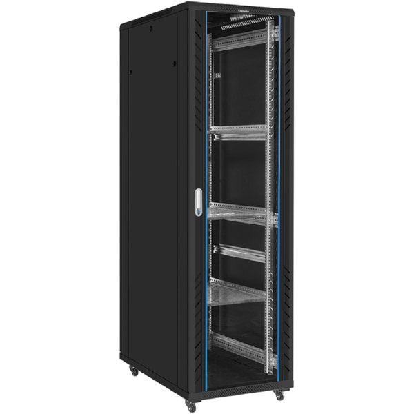 Exegate EX300278RUS Шкаф телекоммуникационный 19" напольный 42U ExeGate EC-FS-42U.600.1000.G.V.BLACK (19”, 42U, 600x1000x2054mm (ШхГхВ), передняя дверь закаленное стекло, задняя перфорированная дверь,