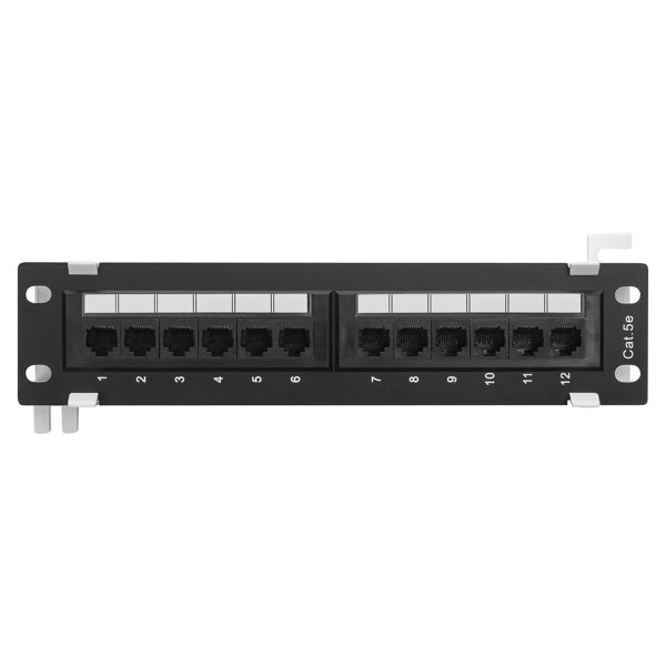 Настенная патч-панель NEOMAX [NM-PP-WM12P-UC5E-D-111-BK] 12 портов, кат.5E, UTP, Dual IDC, цвет черный