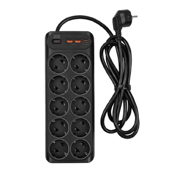 Powercom Сетевой фильтр SP-10 USB2A1CB 1,8 м(10*EU (СЕЕ 7/3)+1*USB-C+2*USB-A)