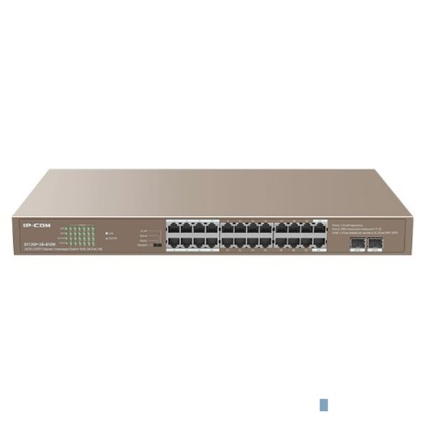 IP-COM G1126P-24-410W Коммутатор PoE неуправляемый 24-Ports 10/100/1000 Base-T + 2-Port 1000 Base-X SFP / 24-Ports PoE (PoE бюджет 370W)