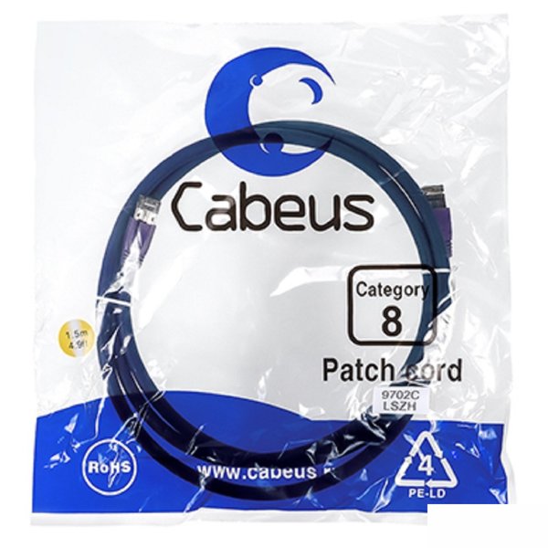 Cabeus PC-SSTP-RJ45-Cat.8-1.5m-LSZH Патч-корд S/FTP, категория 8 (40G, 2000 MHz), 2xRJ45/8p8c, экранированный, синий, LSZH, 1.5 м