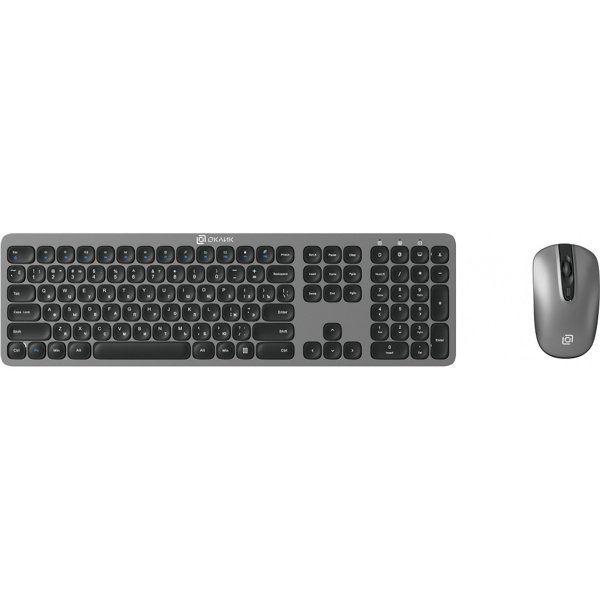 Клавиатура + мышь Oklick 300M клав:серый мышь:серый/черный USB беспроводная slim [1488402]