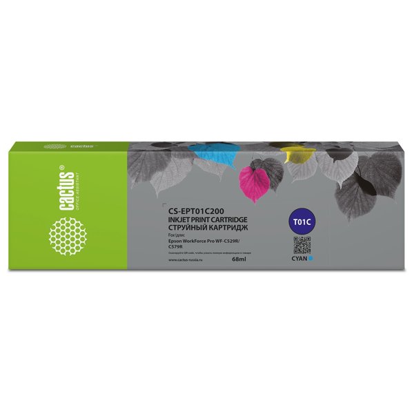 Картридж струйный Cactus CS-EPT01C200 T01C2 голубой (68мл) для Epson WorkForce Pro WF-C529RDTW/WF-C579RD2TWF/WF-C579RDTWF Pro