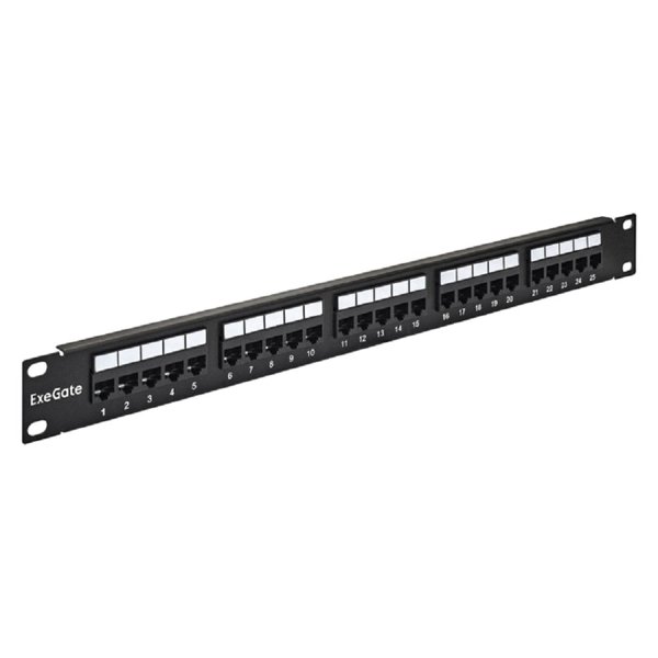 Exegate EX281084RUS Патч-панель телефонная 19", 1U 25 port ExeGate разъём RJ-12 6P4C, RoHS, цвет черный
