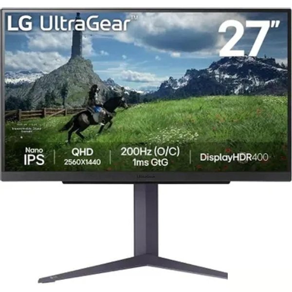 LCD LG 27" 27GS85Q-B UltraGear черный {IPS 2560x1440 200Hz 1ms 400cd 1000:1 178/178 10bit(8bit+FRC) 2xHDMI DisplayPort USB HAS pivot}[27gs85q-b.aruz]
