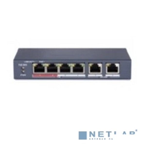 HIKVISION (HiWatch) DS-S604P Неуправляемый PoE- Коммутатор 4 RJ45 100M PoE, 2 порта с высоким приоритетом; 2 Uplink порта 100М Ethernet; PoE: IEEE802.3af, IEEE802.3at; бюджет PoE 35Вт