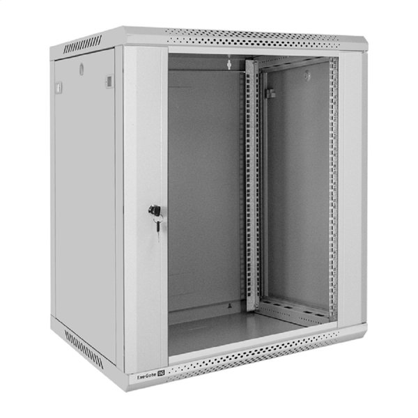 Exegate EX300267RUS Шкаф телекоммуникационный 19" настенный 15U ExeGate EC-WM-15U.600.G.GREY (19”, 15U, 600x600x769mm (ШхГхВ), передняя дверь закаленное стекло, съемные боковые панели, пыле- и влагоза