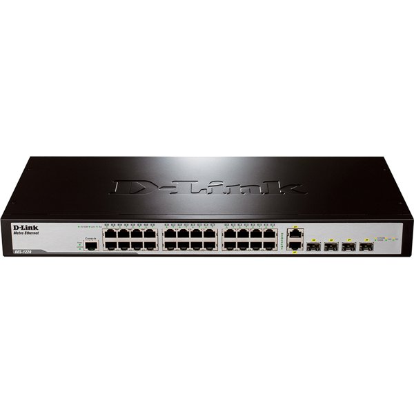D-Link DES-1228/ME_RFB/B1 Восстановленный в производственных условиях управляемый коммутатор 2 уровня с 24 портами 10/100Base-TX, 2 портами 100/1000Base-X SFP и 2 комбо-портами 100/1000Base-T/SFP.