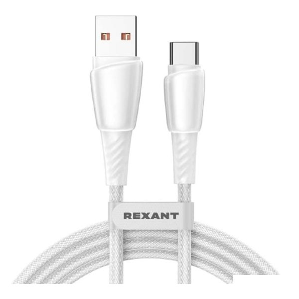 Rexant (18-7067) Кабель USB-A – Type-C, 5А, 100Вт, 1м, в белой нейлоновой оплетке