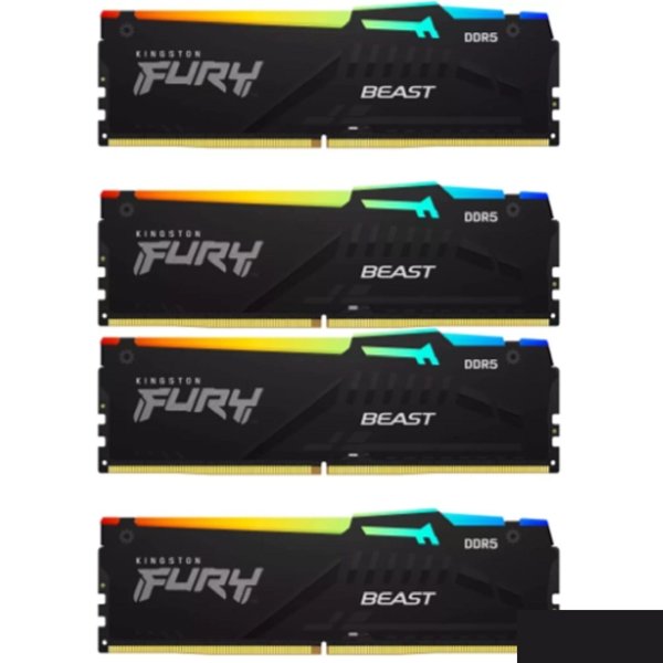 Kingston DDR5 DIMM 64GB 5200MT/s CL40 (Kit of 4) FURY Beast RGB XMP KF552C40BBAK4-64