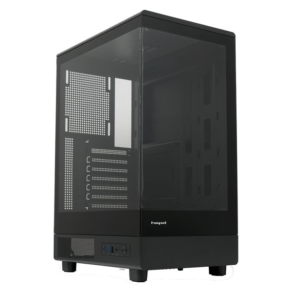 Case HSPD F510, Panoramic Mid Tower, Black, TG, 0.5 SPCC, no fans ATX, mATX, mITX 180/280/160mm 1x2.5", 1x3.5", 7xPCI 1xUSB-A 3.0, 1xUSB-A 1.0 356x218x467mm