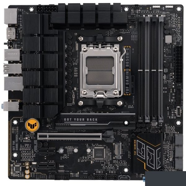 ASUS TUF GAMING B650M-E (Socket AM5, mATX, 4xDDR5(128GB), 2xDP/HDMI, 1xPCIe 4.0x16/2xPCIe 4.0, 1xLAN (2.5GbE), 4xSATA 6Gb/s, 2xM.2, 1xType-C, 3xUSB 3.2, 4xUSB 2.0)
