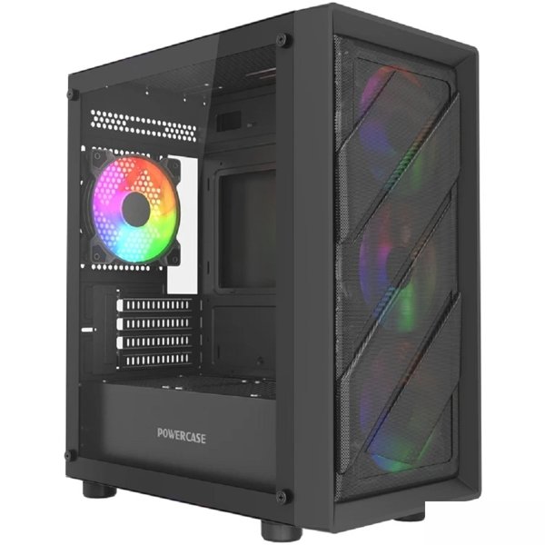 Powercase Mistral Micro EM21, Tempered Glass, 4x120mm FRGB fan, чёрный, mATX (CMMEM21B-L4)