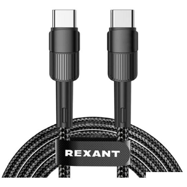 Rexant (18-7072) Кабель Type-C – Type-C, 5A, 100Вт, 1м, в черной нейлоновой оплетке
