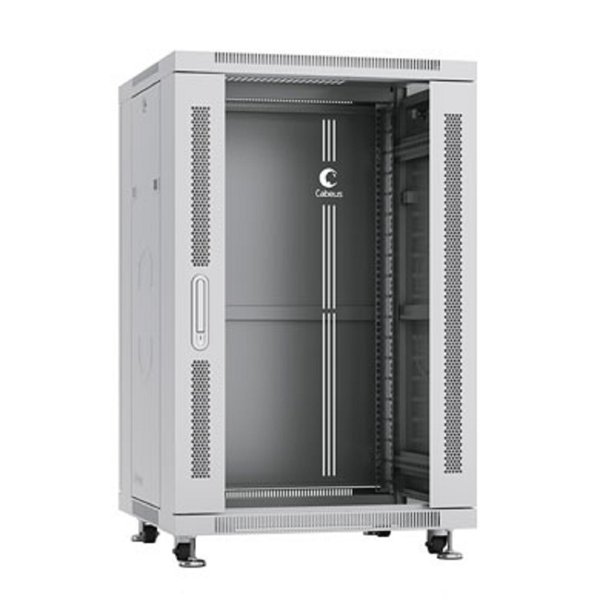 Cabeus SH-05C-18U60/80 Шкаф монтажный телекоммуникационный 19" напольный для распределительного и серверного оборудования 18U 600x800x988mm (ШхГхВ) передняя стеклянная и задняя сплошная металлическая