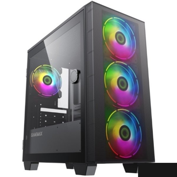Gamemax Aero Mini mATX case, black, w/o PSU, w/1xUSB3.0+1xUSB2.0, w/3x12cm ARGB front fans GMX-12-Rainbow-D), w/1x12cm ARGB rear fan (GMX-12-Rainbow-D)