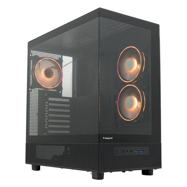 Case HSPD F710, Panoramic Mid Tower, Black, TG, 0.5 SPCC, 3x120mm ARGB (FN027) E-ATX, ATX, mATX, mITX 185/395/270mm 2x2.5", 1x3.5", 7xPCI 2xUSB-A 3.0 435x230x457mm
