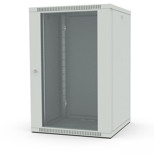 Шкаф настенный 19", 18U Filum FL-WB-1866GM-GY Wall Box (ШхГхВ) 600x600x890 мм, дверь стеклянная, цвет серый RAL7035