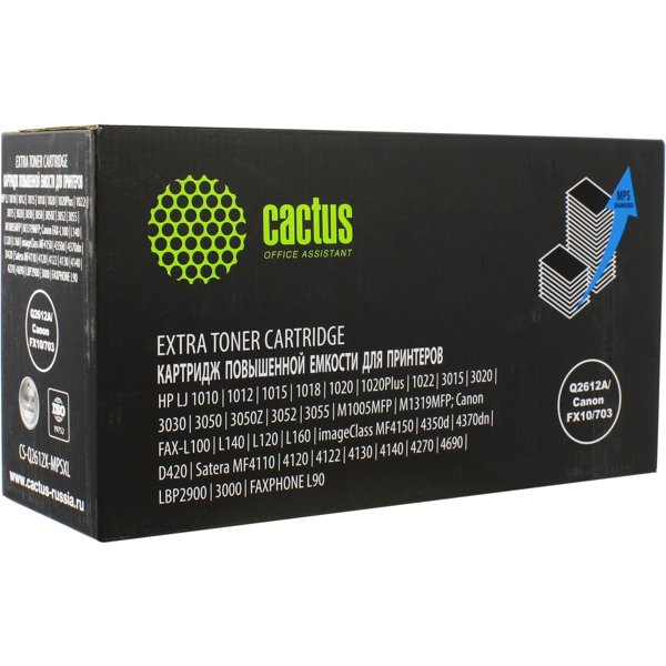 Картридж лазерный Cactus CS-Q2612X-MPSXL Q2612A/Canon FX10/703 черный (8000стр.) для HP LJ 1010/1012/1015/1018/1020/1020Plus/1022/3015/3020/3030/3050/3050Z/3052/3055/M1005MFP/M1319MFP; Canon FAX-L100/