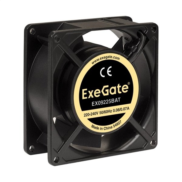 Exegate EX289004RUS Вентилятор 220В ExeGate EX09225BAT (92x92x25 мм, 2-Ball (двойной шарикоподшипник), клеммы, 2600RPM, 35dBA)