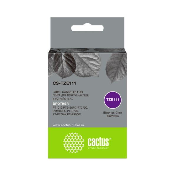 Картридж ленточный Cactus CS-TZE111 черный для Brother 1010/1280/1280VP/2700VP