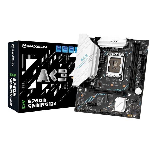 MAXSUN MS-B760M GAMING WIFI ACE D4 (Socket 1700, mATX, 2*DDR4(64b), VGA/HDMI, 3*SATA3, 2*M.2, 1xPCI-E x16 /1xPCI-E x4, 2*USB 2.0, 4*USB 3.2 GEN2, LAN 1*1G, Bluetooth, Wi-Fi 802.11ax, RTL)