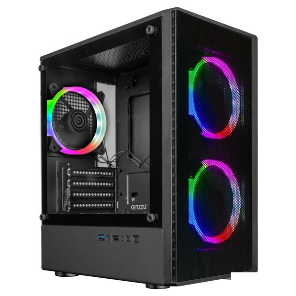 Корпус Ginzzu CL405 mATX FAN 3*12 FRGB (12RR4) передняя панель Сетка
