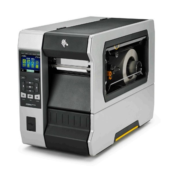 Zebra TT ZT610; 4", 203 dpi, Euro and UK cord, Serial, USB, Gigabit Ethernet, Bluetooth 4.0, USB Host, Rewind, Color Touch, ZPL