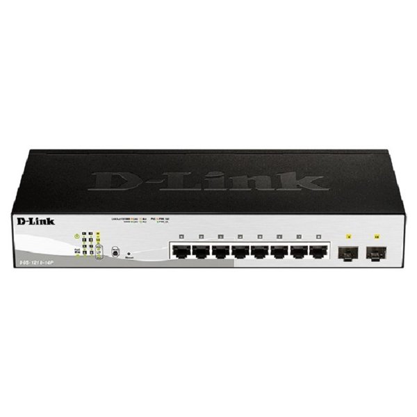 D-Link DGS-1210-10P/F3A Управляемый L2 коммутатор с 8 портами 10/100/1000Base-T и 2 портами 1000Base-X SFP (8 портов PoE 802.3af/at, PoE-бюджет 65 Вт)