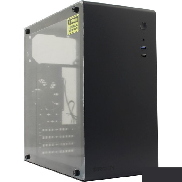 Zircon Корпус Mozart BK без БП (Midi Tower,ATX, Черный., Зак. стекло, 1*USB3.0, 1*USB2.0, 1*92мм)