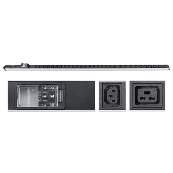 Cabeus PDU-32-10C19-20C13-B-T Блок розеток для 19" шкафов, вертикальный, 10 розеток IEC 320 C19, 20 розеток IEC 320 C13, 32А, автомат защиты, алюминиевый корпус, клеммная колодка