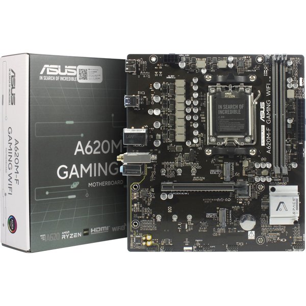 ASUS A620M-F GAMING WIFI (Socket AM5, mATX, 4xDDR5(192GB), HDMI, 1xPCIe 4.0x16/2xPCIe 3.0x1, 2,5xLAN, 3xM.2, 2,5xLAN,WiFi 6E, BT, 2xUSB 3.2, 4xUSB 2.0,1xPS/2)