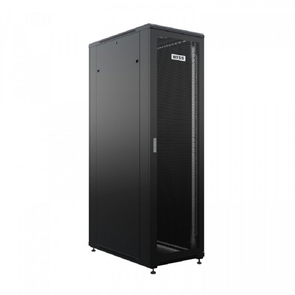NTSS Шкаф напольный универсальный серверный NTSS R 22U 600х1000мм, 4 профиля 19, двери перфорированная и сплошная металл, боковые стенки съемные, регулируемые опоры, разобранный, черный RAL 9005 NTSS-