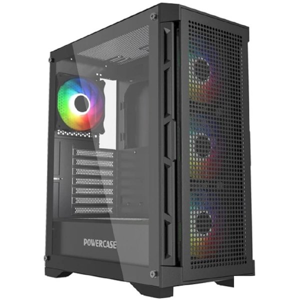 Powercase Ultimate Black, Tempered Glass, 4x 120mm ARGB fans, ARGB HUB, чёрный, ATX (CUB-A4)