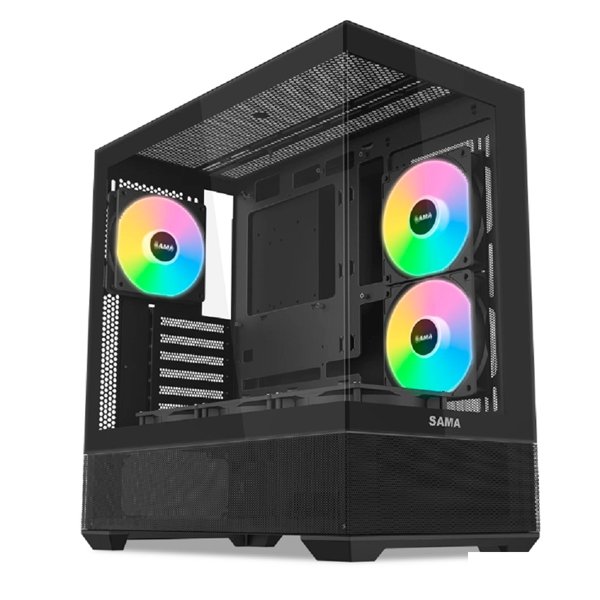 Case SAMA V40 Black, Midi-Tower, TG, 6x120mm ARGB, 2xUSB 3.0 + 1xUSB 3.1 Type-C, ATX, mATX, mITX Black