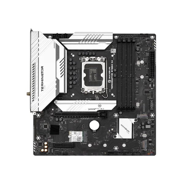 MAXSUN MS-Terminator B760M D4 WIFI V2 (Socket 1700, mATX, 4*DDR4(128Gb), DP/HDMI, 4*SATA3, 3*M.2, 1*PCIEx16/1*PCIEx4, 4*USB2.0, 2*USB 3.2, LAN 1*2,5 G, Bluetooth, Wi-Fi 802.11ax, RTL)