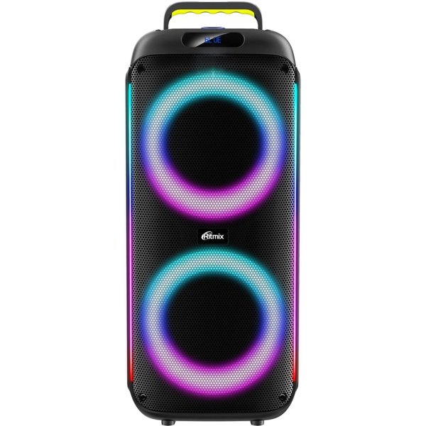 RITMIX SP-640B черный {Bluetooth, FM-радио, RGB-подсветка, AUX, USB, microSD (до 32 Гб, MP3), дисплей: LED, до 6 часов, вход: Jack 6.3 мм, Jack 3.5 мм}