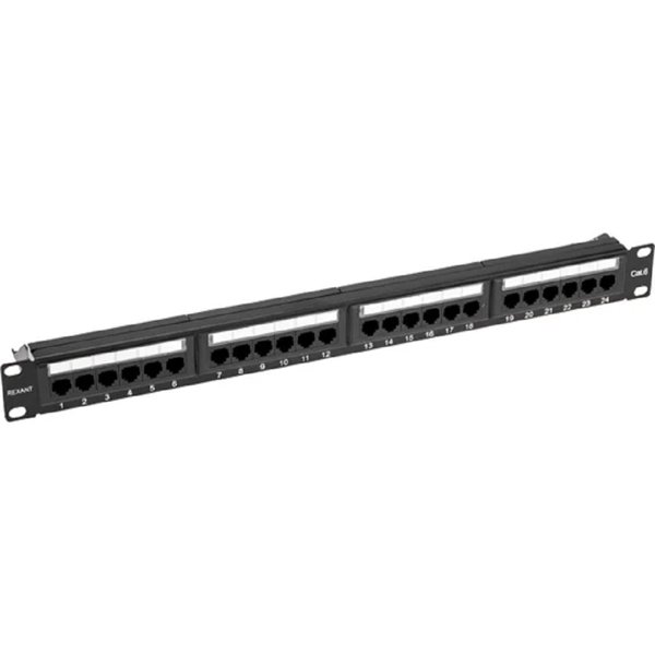 Rexant (02-0231) Панель коммутационная с кабельным органайзером 19", 1U, 24 порта, RJ-45, CAT 6, UTP PRO