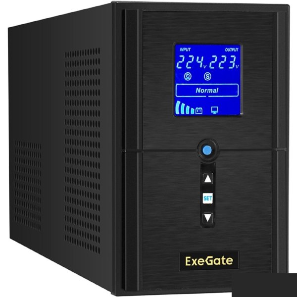 Exegate EX295981RUS ИБП (инвертор, синус, для котла) ExeGate SineTower SN-1000.LCD.AVR.2SH.1C13.USB <1000VA/800W, чистая синусоида, LCD дисплей, AVR, 2*Schuko+1*C13, USB, линейно-интерактивный, Black>