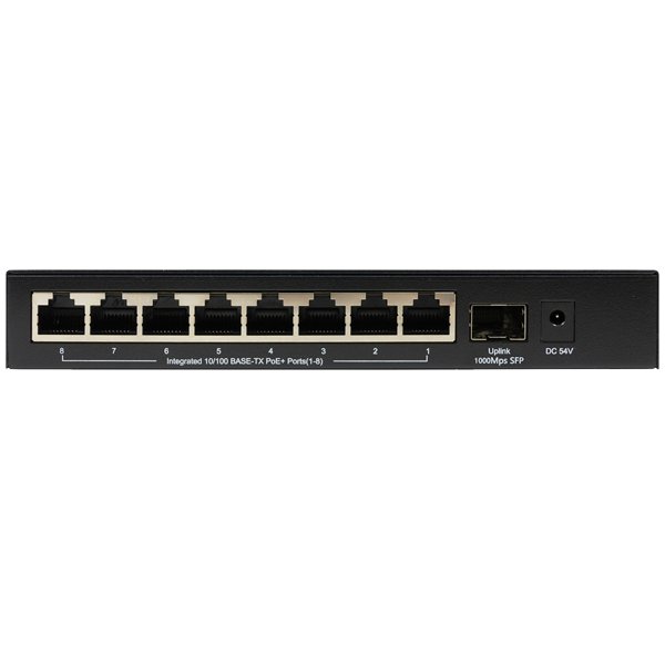 ORIGO OS1209P/A1A Неуправляемый PoE-коммутатор 8x100Base-TX PoE+, 1x1000Base-X SFP, PoE-бюджет 80 Вт, корпус металл