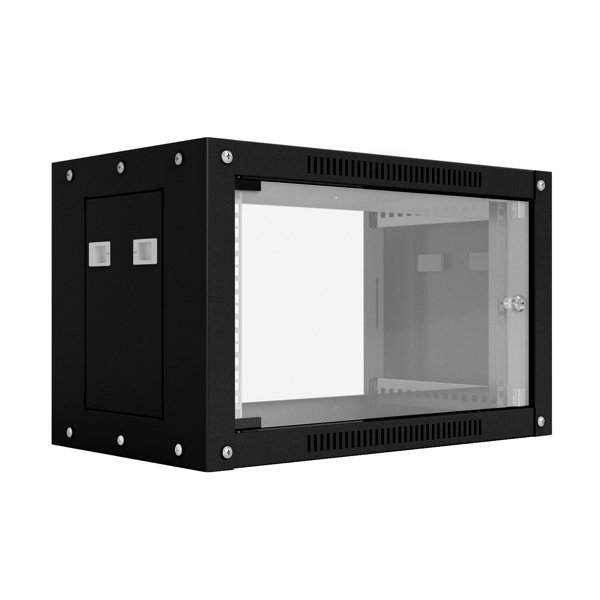 NTSS Шкаф настенный телекоммуникационный NTSS WS 12U 600х600х635мм, 2 профиля 19, дверь стеклянная, боковые стенки съемные, разобранный, черный RAL 9005 NTSS-WSP12U6060GS-BL