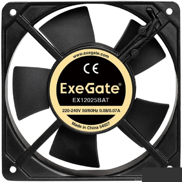 Exegate EX289014RUS Вентилятор 220В ExeGate EX12025BAT (120x120x25 мм, 2-Ball (двойной шарикоподшипник), клеммы, 2200RPM, 33dBA)