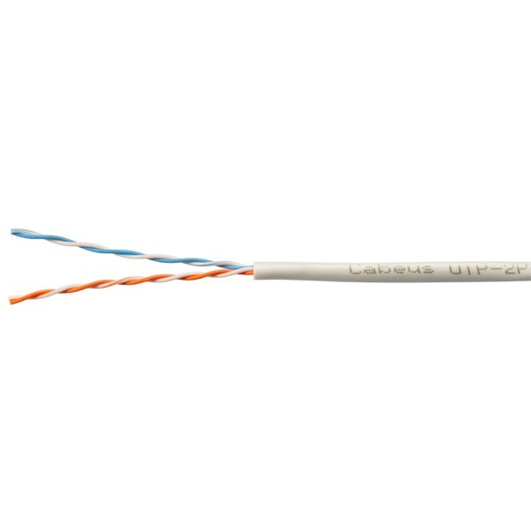 Cabeus UTP-2P-Cat.5e-SOLID-GY-500 Кабель витая пара UTP (U/UTP), категория 5e, 2 пары (24 AWG) , одножильный, PVC нг(А)-LS, серый (500 м)