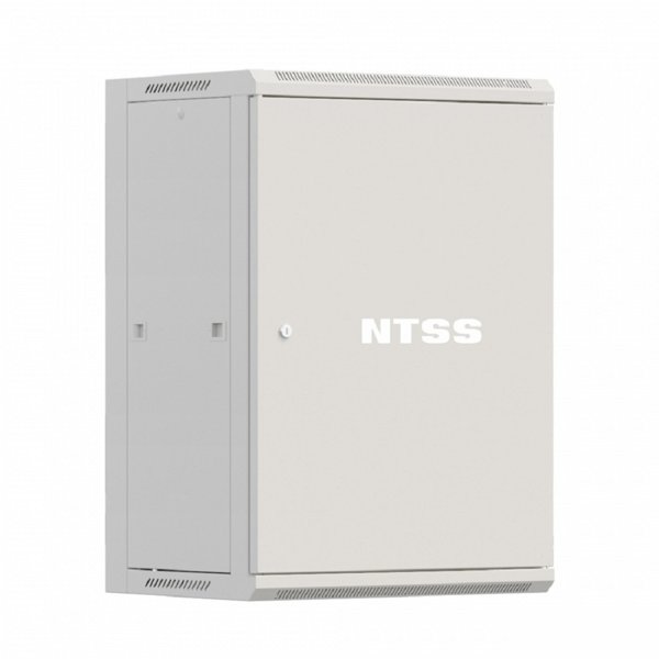NTSS Шкаф настенный телекоммуникационный NTSS W 15U 600х600х770мм, 2 профиля 19, дверь сплошная металл, боковые стенки съемные, разобранный, серый RAL 7035 NTSS-W15U6060FD