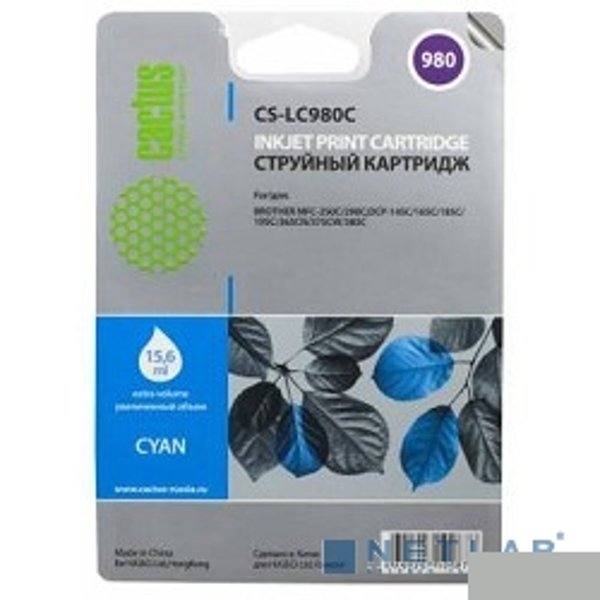 Cactus LC-980C Картридж струйный Cactus CS-LC980C голубой для Brother DCP-145C/165C MFC-250C/290C (16ml)