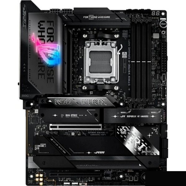 ASUS ROG STRIX X870E-E GAMING WIFI (Socket AM5, ATX, 4xDDR5(192GB), HDMI, 1xPCIe 5.0x16/1xPCIe 4.0x16, 1xLAN (5GbE), Wi-Fi 7, BT 5.4, 4xSATA 6Gb/s, 5xM.2, 2xType-C, 9xUSB 3.2)