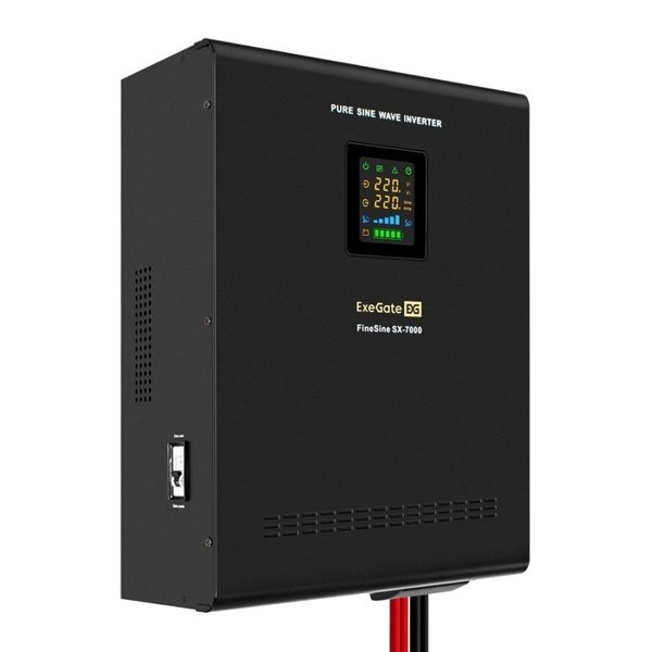 Exegate EX296005RUS ИБП (инвертор, синус, для котла) настенный ExeGate FineSine SX-7000.LCD.AVR.2SH.T <7000VA/5000W, чистая синусоида, цветной LCD-дисплей, AVR, 2*Schuko + клеммы, линейно-интерактивны